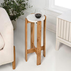 JONATHAN Y Elena 24" Acacia Wood Round Drink Table with Glossy Top, Minimalist Small Side Accent Table for Small Spaces in Living Room, Modern Martini Pedestal Table with Cross Base END3003A