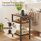 Creso hom Side Table with Charging Station, End Tables Living Room, 21.7 Inch Skinny Night Stand with Storage, Small Bedside Tables for Bedroom, Office, Dorm, Hallway, Rustic Brown
