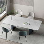 Modern White Dining Table for 6 to 8 People, 70.9" High Hardness Sintered Stone Table for Dining Room and Easy Maintenance - Half-Round Stainless Steel Base(Table Only)