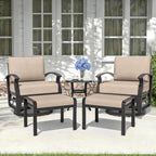Kurapika 5 Pieces Patio Furniture Set, Outdoor Aluminum Swivel Gliders Rocker, Patio Bistro Set Rocking Chair with Thickened Cushions and Side Table(Sand)
