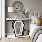 senlin Sofa Table 47.3 Inch Narrow Console Table with Openwork Frame, Industrial Entryway Table for Hallway, Rustic Wood and Metal, Adjustable Leg Pads, Easy Assembly（White Marble Texture）