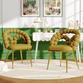 TesNus Velvet Dining Chairs Set of 2, Mustard Yellow Upholstered Velvet Chairs with Gold Metal Legs, Modern Armchairs with Curved Backrest for Dining Room, Living Room, or Makeup Vanity