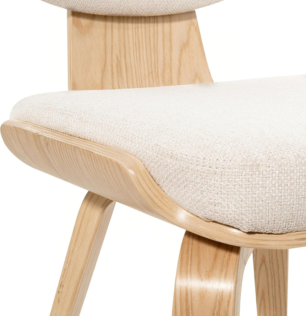 Art Leon Dining Chairs Set of 4 - Mid Century Modern Dining Room Chairs Upholstered Fabric Armless Side Chair with Wood Legs for Kitchen, Walnut Bentwood/White