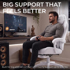 Dowinx Big and Tall Gaming Chair, Suede Fabric Game Chair with Pocket Spring Cushion, High Back Gamer Chair Ergonomic with Footrest for Adults Office, 440LBS, White