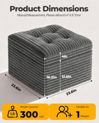 23.6in Pouf Ottoman, Corduroy Footstool Foot Rest Floor Seating | Dual-layer support with soft chunk-foam top & firm base. Ideal floor footrest & extra seating for living room, Dark Gray