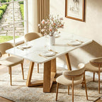 Tribesigns Dining Table for 4, 47.3 Inch Rectangular Farmhouse Kitchen Table with Gloss White Tabletop & Natural Wood Legs, Perfect for Kitchen, Dining Room, Living Room, or Apartment