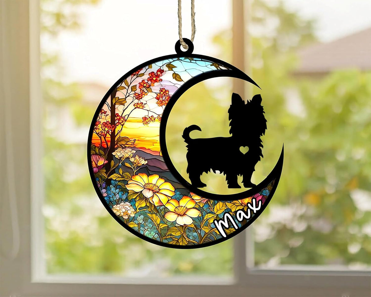 Personalized Dog Memorial, Custom Name Yorkshire Terrier Dog Christmas Ornament with Name, Custom Breeds, Pet Loss Light Catcher, Gifts for Lovers Loss of Pet Sympathy on Mothers Day Christmas