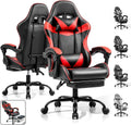Gaming Chair, Ergonomic Footrest, Lumbar & Headrest(Red Black) | Steel frame, PVC leather & memory foam; 330 lb; 21" seat; 360° swivel, 90–155° recline; easy assembly; gaming & work