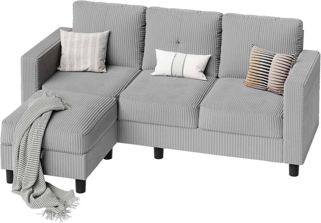 SUNLEI Convertible Sectional Sofa for Small Spaces, L Shaped Modular Sofa with Reversible Chaise & Ottoman Storage, 3 Seat Modern Small Couches for Living Room in Apartment, Linen Fabric, Greige