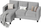 SUNLEI Convertible Sectional Sofa for Small Spaces, L Shaped Modular Sofa with Reversible Chaise & Ottoman Storage, 3 Seat Modern Small Couches for Living Room in Apartment, Linen Fabric, Greige