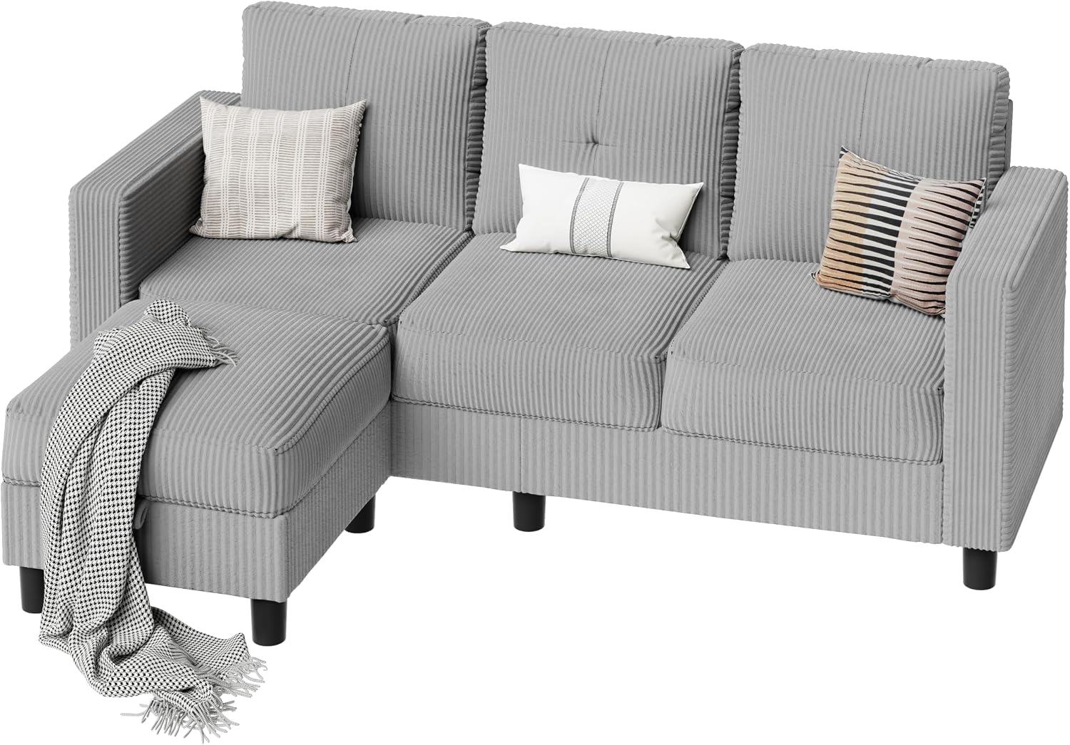 SUNLEI Convertible Sectional Sofa for Small Spaces, L Shaped Modular Sofa with Reversible Chaise & Ottoman Storage, 3 Seat Modern Small Couches for Living Room in Apartment, Linen Fabric, Greige