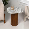 Eyely DNE5004B Dimitri 18" Rustic Minimalist Square Marble/Wood Accent Table, Side Table, End Table for Living Room, Bedroom, White Marble/Honey Wood