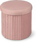 Relaxdays Velvet Stool with Storage Space Padded Foldable H 38 x D 38 cm Round Side Stool Pink