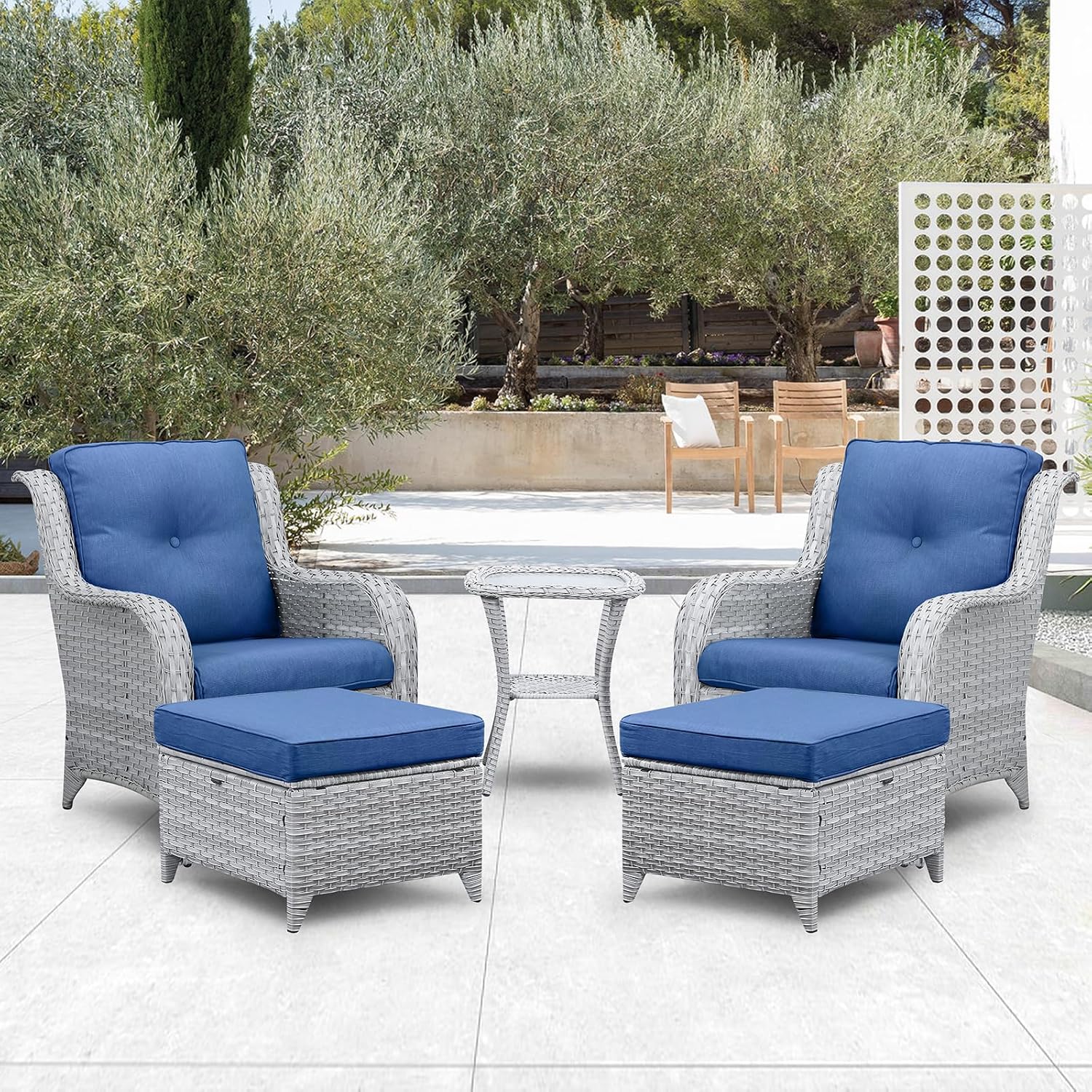 Belord Outdoor Furniture Ottoman Set of 2 Patio Seating Footstool All-Weather Rattan Wicker Ottoman Seat with Soft Cushions for Patio Furniture Set