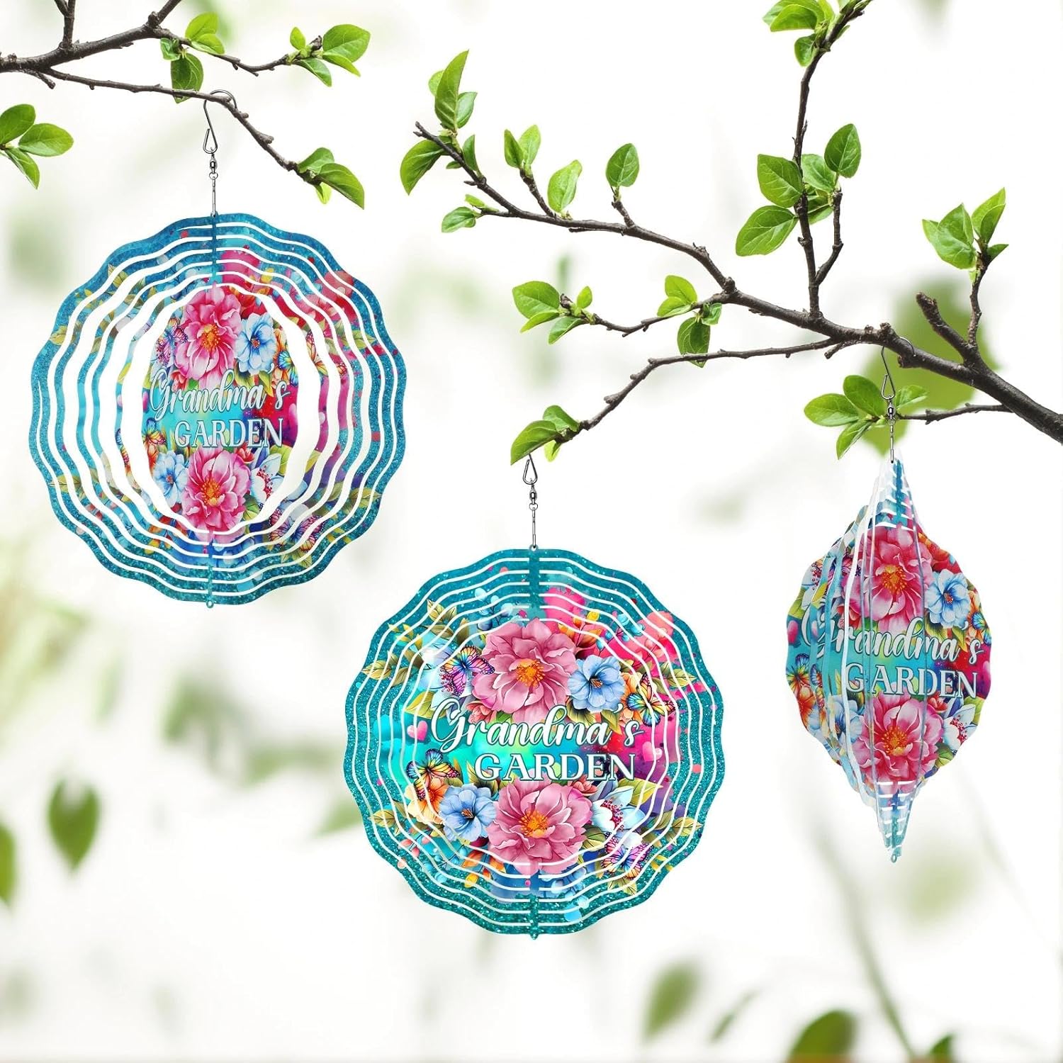 Grandma Gifts for Christmas - Garden Decor Wind Spinner Outdoor 12-Inch 3D Kinetic Stainless Steel Metal Hanging Yard Art - Birthday Gifts for Grandma Gigi Nana Granny for Thanksgiving Mother's Day