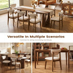 Dining Chairs Set of 6, Solid Rubberwood Kitchen Chairs with Lumbar Support High Back, Breathable Cotton Fabric Seat Cushion, Mid-Century Modern Accent Furniture for Dining Room Living Room Home,Beige