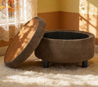 25'' Round Storage Ottoman with Reversible Tray Lid, Tufted Footrest Stool with Hidden Storage, Couch Side Table for Low Tea (Coffee)