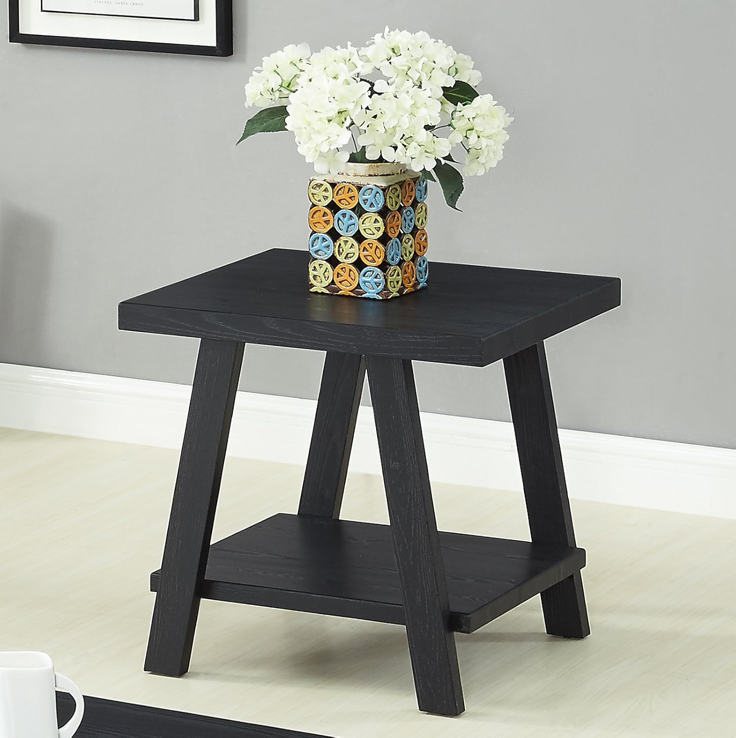 Roundhill Furniture Athens Contemporary 3-Piece Wood Shelf Coffee Table Set , Black