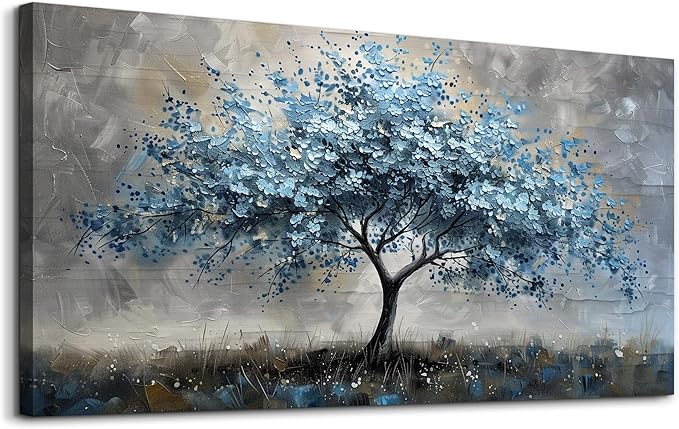 MHARTK66 Canvas Wall Art For Living Room Farmhouse Wall Decor For Bedroom Office Decorations Gray Wall Paintings Blue Tree Landscape Pictures Artwork Ready to Hang for Home Decor art 40"X20"