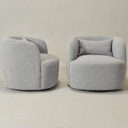 KINWELL 34" Wide Sherpa Swivel Barrel Chairs Set of 2, No Assembly Round Boucle Upholstered Accent Chairs Armchairs Single Sofa Chair with Toss Pillow for Living Room and Bedroom, Gray