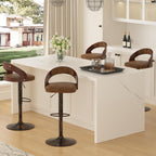 VECELO Bar Stool Set of 2,Kitchen Island Stools with Bentwood Back,Arm&Footrest,360°Swivel Counter Height Stools,PU Leather Cushion Seat Adjustable Height for Club Pub&Kitchen,Dark Brown
