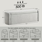 VKNOW Storage Bench, Upholstered Storage Ottoman Bench with Hinge, Grey | Ottoman Bench with Large Capacity, Curved Frame, King Size Bench, Storage Bench for Bedroom, Living Room, Entryway, Window