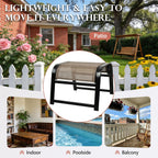 Assembled Patio Footstools for Outdoor 2 Set, Iron Breathable Ottoman for Garden Greige