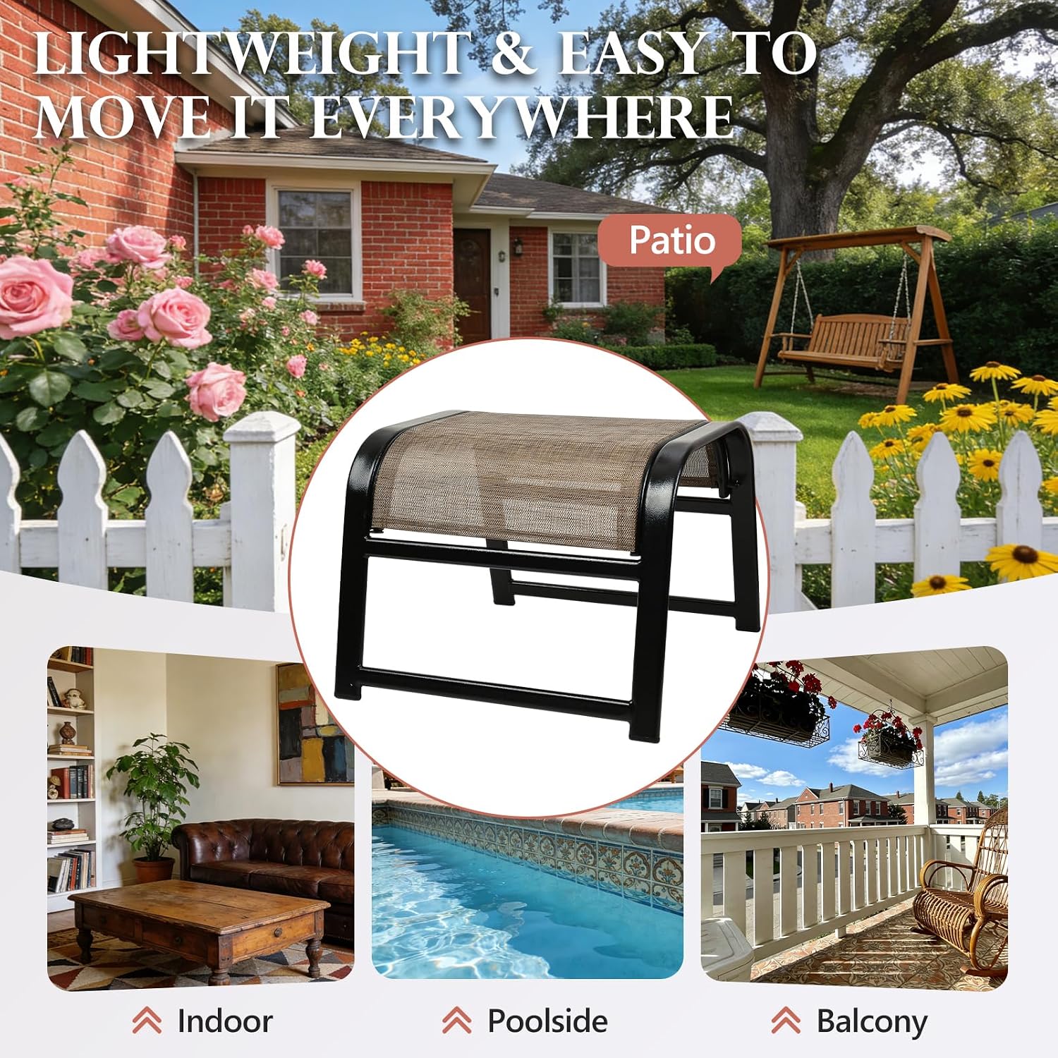 Assembled Patio Footstools for Outdoor 2 Set, Iron Breathable Ottoman for Garden Greige