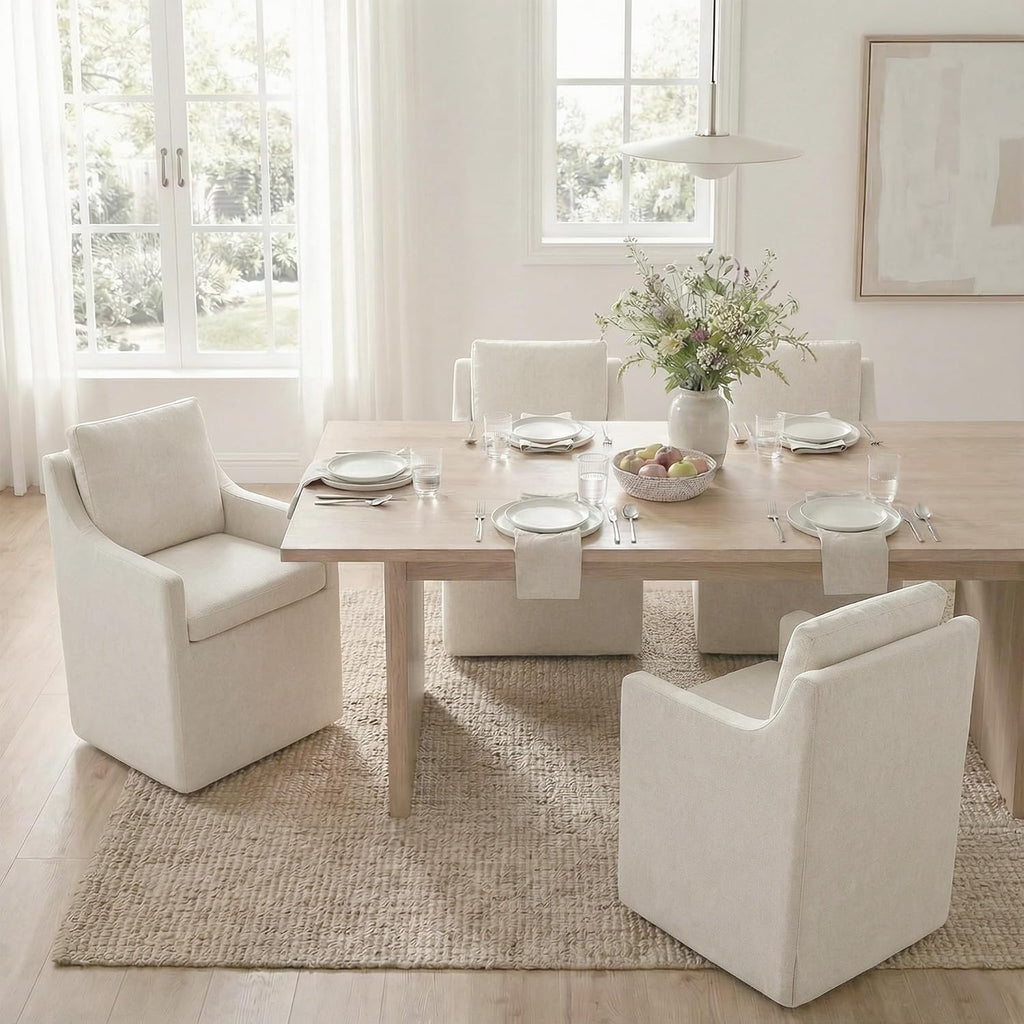 KISLOT Upholstered Dining Chairs Set of 4 with Washable Cover, Oatmeal | Modern Rolling Dining Room Chairs with Casters, Hidden Storage Seat, Linen Look Fabric, Padded Kitchen Accent Chairs
