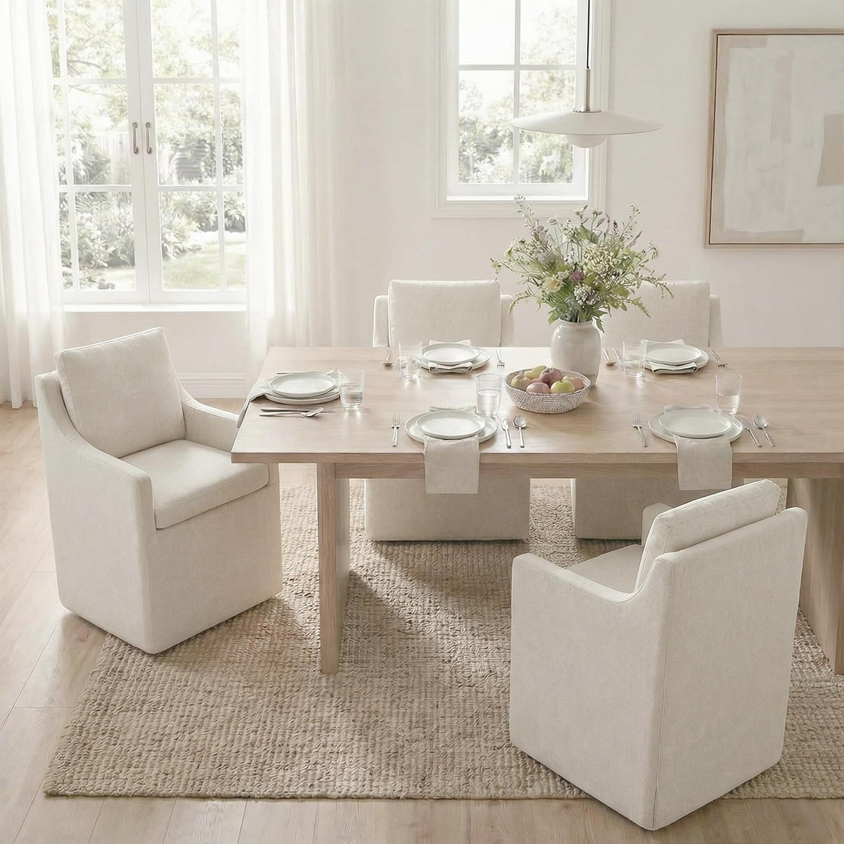 KISLOT Upholstered Dining Chairs Set of 4 with Washable Cover, Oatmeal | Modern Rolling Dining Room Chairs with Casters, Hidden Storage Seat, Linen Look Fabric, Padded Kitchen Accent Chairs