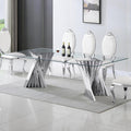 94" Glass Dining Table for 8-10, Large Luxury Kitchen Table with Tempered Glass Minimalist Tabletop and Silver Stainless Steel Pedestal for Dining Room (Table Only)