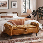 Furnimart Storage Bedroom Bench for End of Bed, Faux Leather Upholstered Storage Ottoman with Rolled Arms for Bedroom,Living Room, Entryway, 2.5Cubic Feet