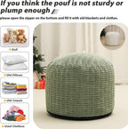 Round Stuffed Pouf Ottoman for Foot Rest 20" X 15" Faux Fur Poufs, Green | Storage Ottoman Pouf Foot Stool Cushion with Foam Chunk Filling, Floor Chair for Living Room Bedroom Home Decor