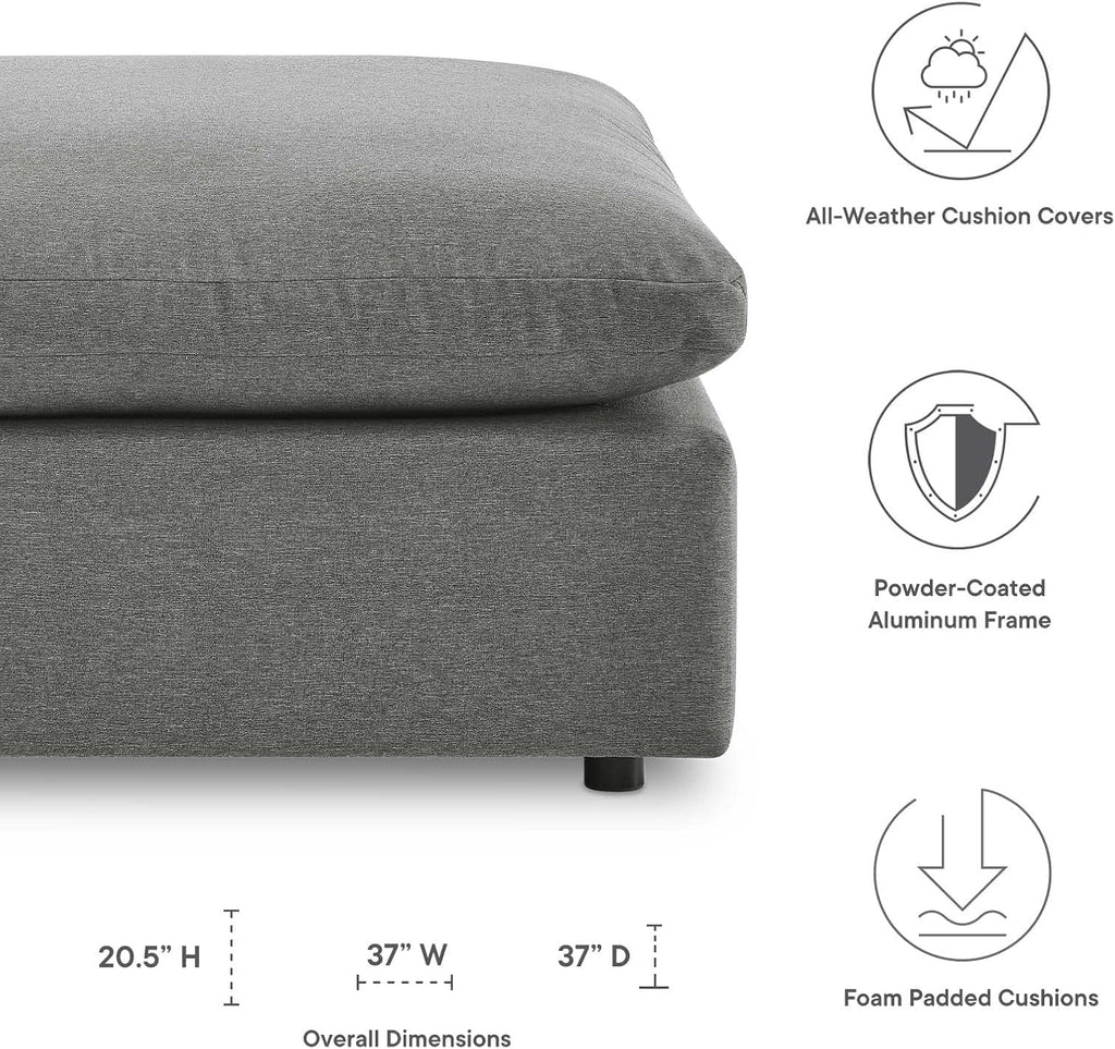 Modway Commix Outdoor Patio Overstuffed Sectional Sofa Ottoman in Charcoal