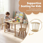 Costzon Kids Table and Chairs, 3 PCS Wooden Desk Set for Toddlers (Natural) | Pine Wood Frame, 2 Rounded Chairs, Nursery Children's Room Furniture for Arts, Crafts, Reading, Eating