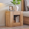 OKD 24'' Modern Nightstands Set of 2, Large End Table with Charging Station & Drawer Storage, Rustic Bedside Table for Bedroom, Living Room, Wood Thick Design, Natural Oak