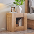 OKD 24'' Modern Nightstands Set of 2, Large End Table with Charging Station & Drawer Storage, Rustic Bedside Table for Bedroom, Living Room, Wood Thick Design, Natural Oak