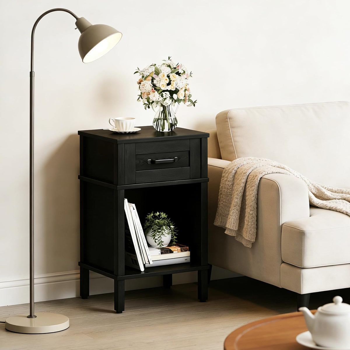 Black Nightstand with Drawers,Small Night Stand,Black Bedside Table