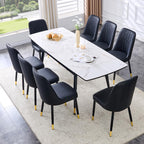 Extendable Dining Table Set for 8, 55"–79" Rectangular Dining Table with White Sintered Stone Top and 8 PU Leather Chairs, Modern Kitchen & Dining Room Table for Family Gatherings, Built to Last