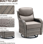 Swivel Patio Chairs sofa Set of 2 with 6" Thick Cushion - Wicker Outdoor Swivel Rocker Patio Chair ,Sofa/Glass coffee table, High Back Comfortable Outdoor Glider Chairs - Grey Wicker | Grey Cushions