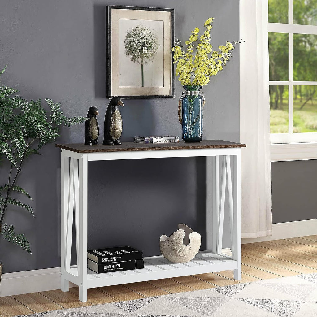 ChooChoo Farmhouse Console Table, Narrow Sofa Table for Entryway, 40 Inch | Rustic Entryway Table for Living Room, Hallway, White