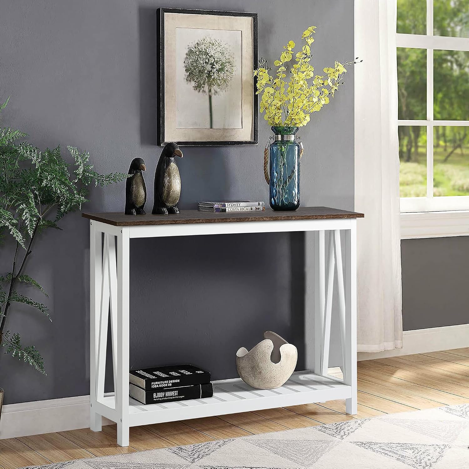ChooChoo Farmhouse Console Table, Narrow Sofa Table for Entryway, 40 Inch | Rustic Entryway Table for Living Room, Hallway, White