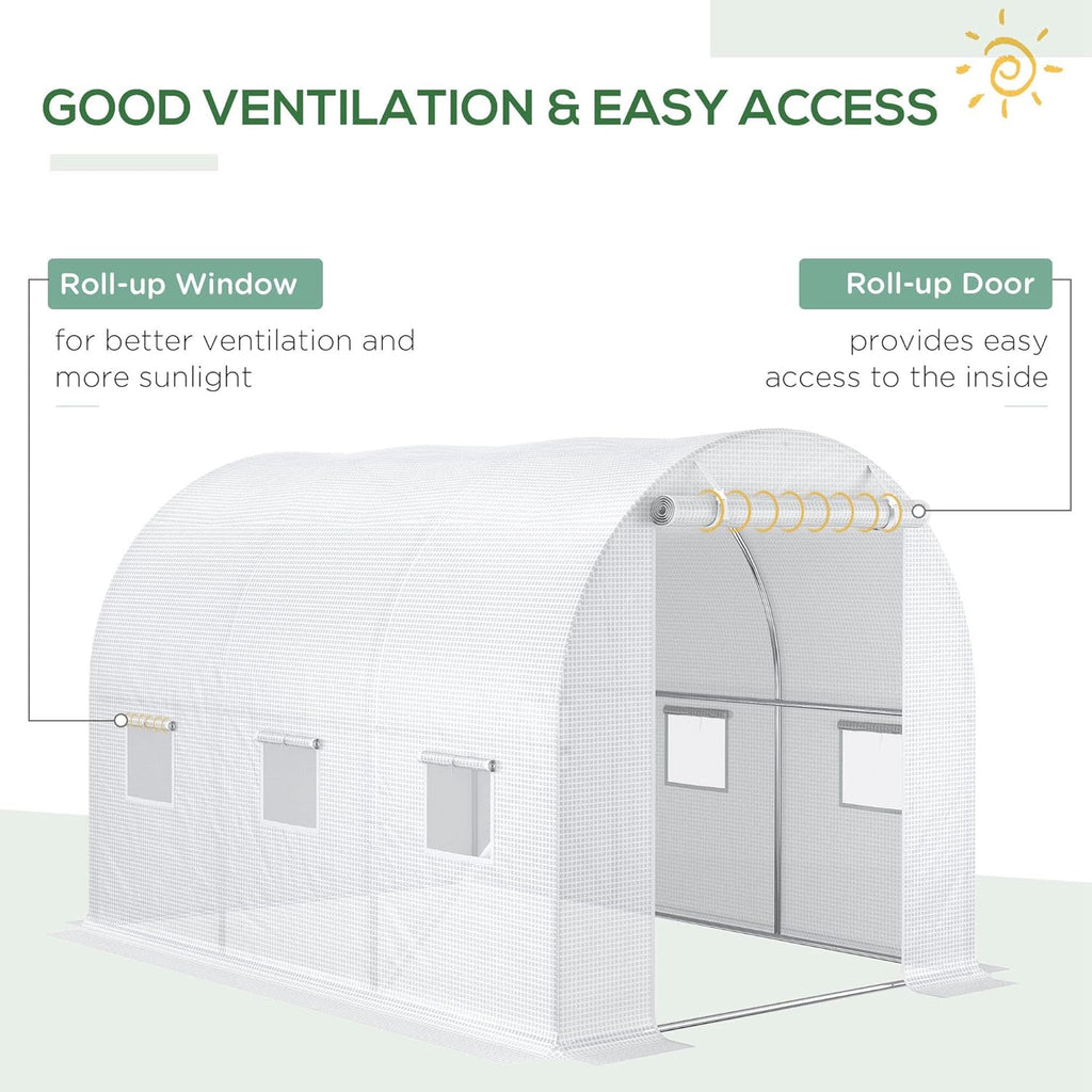 Outsunny 9.8' x 6.6' x 6.6' Plastic Greenhouse Cover Replacement, Heavy Duty Waterproof Tarp for Hoop House, Sheeting with 6 Windows, Door & Reinforcement Grid, White