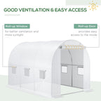Outsunny 9.8' x 6.6' x 6.6' Plastic Greenhouse Cover Replacement, Heavy Duty Waterproof Tarp for Hoop House, Sheeting with 6 Windows, Door & Reinforcement Grid, White