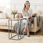 End Table,C Shaped Side Table for Sofa,Glass Couch Tray Snack Dinner Table for Living Room, Bedroom,TV Tray Table for Small Space,Living Room, Bedroom,Easy Assembly (Gray)