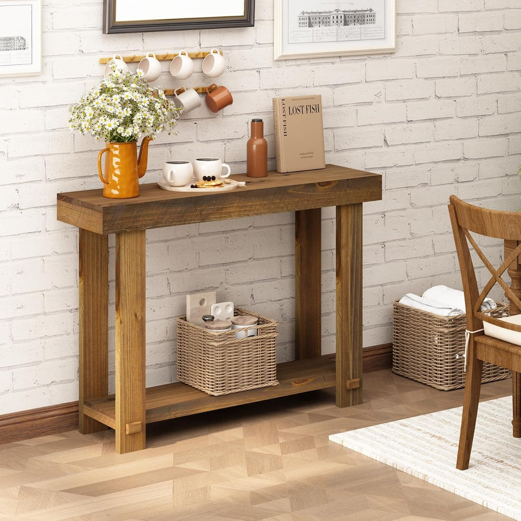 HOKYHOKY Solid Wood Console Table for Entryway, 42.5" Farmhouse Entryway Tables Thickened Tabletop and Legs Rustic Narrow Skinny Behind Couch Sofa Table for Living Room, Hallway, Foyer