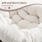 HOMEFUN Outdoor Patio Rocking Chairs, Oversized Papasan Rock Chair Indoor with Striped Velvet Padded Cushion - Rocker Egg Seat for Front Porch, Garden, Patio, Backyard White
