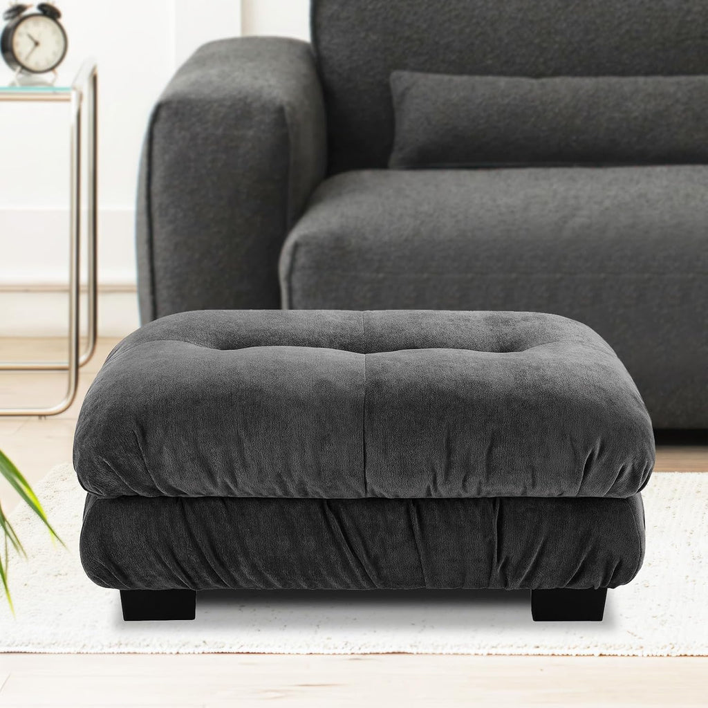 Upholstered Ottoman Footstool with Cushion for Sectional Sofa Couch 300lbs for Living Room,Chenille Fabric(Grey)