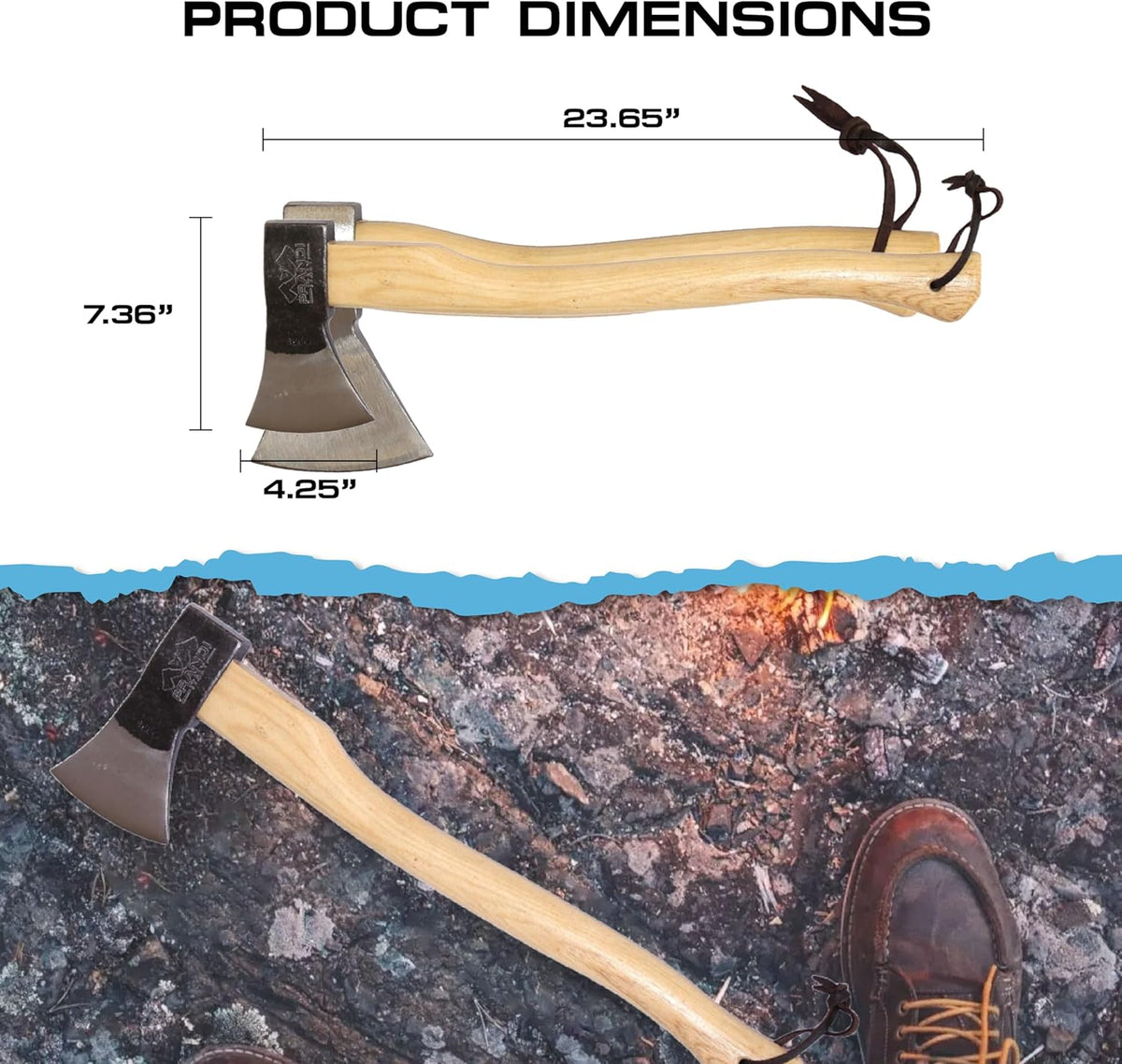 Prandi Axes German C45 Forged Carbon Steel Hatchet - Hickory Handle with Leather String - Ideal for Firewood, Splitting, and Chopping - 23.62" L x 7.36" W, 1000g Head 3.011.10.TH - No Sheath