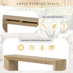 Merax Modern Entryway Table with 2 Concealed Drawers, Natural | Long Farmhouse Console Table with Thickened Legs, Sofa Table Behind Couch, Waterfall Design, for Living Room Hallway